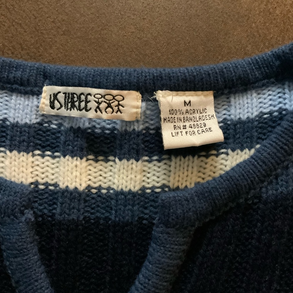 Elegant Navy and Light Blue Striped V-Neck Sweater - Picture 7 of 7